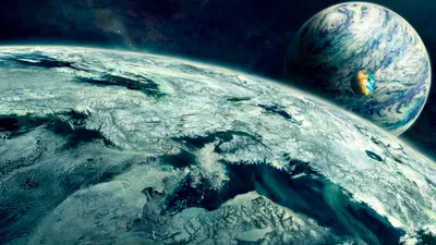 Dark Sci Wallpaper Space Wallpaper 4K 3840x2160 Hd, Sci-fi, Desktop, Wallpaper, Featuring, A, Planetscape, With, Icy, Terrain, Two, Planets, Gray, Ultrawide, 4k