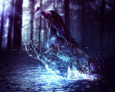 Vibrant Majestic Wallpaper Animals Wallpaper 4K 1305x1044 A, Majestic, Fantasy, Horse, Rears, Gracefully, In, Shimmering, Water, Surrounded, Mystical, Forest, White, Square