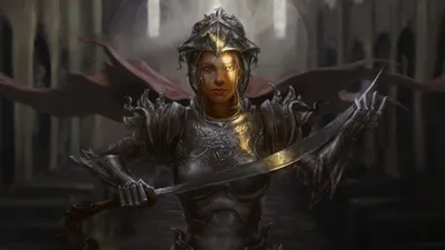 Misty Fierce Wallpaper Fantasy Wallpaper 4K 1920x1080 A, Fierce, Female, Warrior, Stands, Ready, With, Sword, Clad, Intricate, Armor, Set, Gray, Ultrawide, Full HD