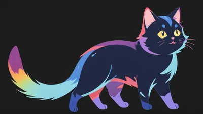 Colorful Digital Drawing Dark Cat Black/Dark Wallpaper 4K 1920x1080 Colorful, Digital, Drawing, Of, A, Dark, Cat, With, Bright, Yellow, Eyes, Black, Gray, Pink, Ultrawide, Full HD