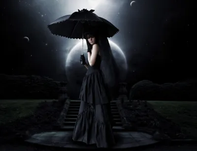 Gothic Themed Woman Dark Attire Space Wallpaper 4K 4288x3298 Gothic-themed, Landscape, 4k