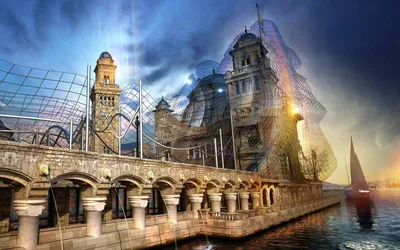 Sleek Artistic Wallpaper Fantasy Wallpaper 4K 1920x1200 Hd, Pc, Desktop, Wallpaper, Background, Artistic, City, Castle, Waterfront, Stone, Arches, Towers, Brown, Gray, Ultrawide, Full HD