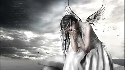 Dark Emo Grayscale Winged Long Black/Dark Wallpaper 4K 1918x1078 Light Gray, Long-haired, Ultrawide