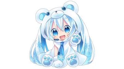 Bright Chibi Wallpaper Abstract Wallpaper 4K 2759x1552 Chibi, Hatsune, Miku, With, Blue, Hair, And, Twintails, Wearing, Cute, Teddy, Bear, White, Ultrawide, QHD