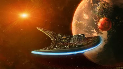 Elegant Spaceship Navigates Cosmos Near Space Wallpaper 4K 2558x1438 Near, Full HD, Ultrawide