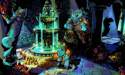 Vibrant Fantasy Glowing Magical Fantasy Wallpaper 4K 3840x2314 A, Vibrant, Fantasy, Scene, Featuring, Glowing, Magical, Cats, Around, Enchanted, Fountain, Rendered, Brown, Gray, Ultrawide, 4k