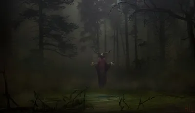 Golden Dark Wallpaper Nature Wallpaper 4K 1920x1112 Hd, Desktop, Wallpaper, Showing, A, Dark, Foggy, Forest, Mysterious, Horned, Creature, Standing, Ultrawide, Full HD