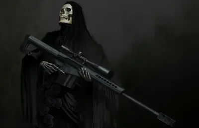 Golden Dark Wallpaper Black/Dark Wallpaper 4K 1920x1238 A, Dark, Grim, Reaper, With, Skull, Face, Holds, Sniper, Rifle, Set, Against, Brown, Gray, Ultrawide, Full HD