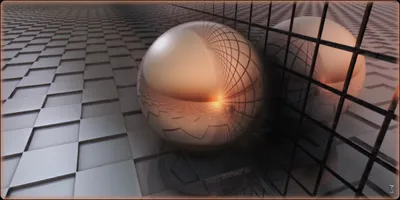 Vibrant Reflective Wallpaper Abstract Wallpaper 4K 2200x1100 A, Reflective, Abstract, Cgi, Ball, Sits, Against, Textured, Grid, Showcasing, Intricate, Designs, Gray, Ultrawide, Full HD