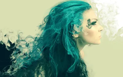 Vibrant Artistic Wallpaper Abstract Wallpaper 4K 1680x1050 A, Striking, Artistic, Portrait, Of, Woman, With, Vibrant, Teal, Hair, Flowing, Smoke, White, Ultrawide