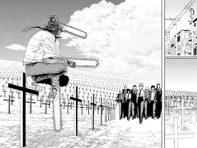 Black White Anime Black/Dark Wallpaper 4K 2133x1600 Black-and-white, Hd, Anime, Desktop, Wallpaper, From, Chainsaw, Man, Featuring, Character, Arms, Sitting, White, Landscape, Full HD