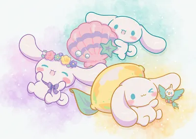 Anime Cinnamoroll Characters Sanrio Pastel Space Wallpaper 4K 2398x1695 Anime-style, Pastel-colored, Full HD, Landscape