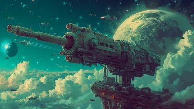 Golden Colossal Wallpaper Space Wallpaper 4K 2912x1632 Hd, Desktop, Wallpaper, Of, A, Colossal, Space, Cannon, Planetary, Defense, Celestial, Backdrop, Brown, Ultrawide, QHD