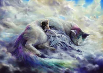 Misty Fantasy Wallpaper Animals Wallpaper 4K 4922x3480 A, Fantasy, Hd, Desktop, Wallpaper, Featuring, Giant, Sleeping, Cat, Purple, Hues, Nestled, Gray, White, Landscape, 4k