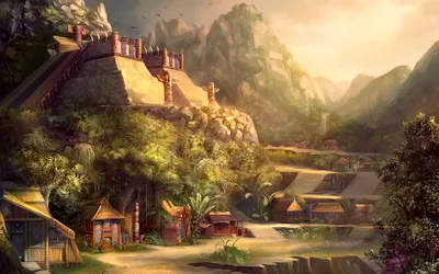 Fantasy Depicting Serene Mountain Nature Wallpaper 4K 1920x1200 Hd, Fantasy, Desktop, Wallpaper, Depicting, A, Serene, Mountain, Fortress, Surrounded, Lush, Greenery, White, Ultrawide, Full HD