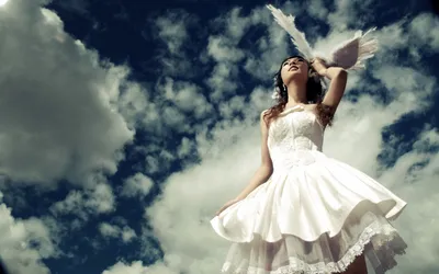 Vivid Woman Wallpaper Nature Wallpaper 4K 1920x1200 A, Woman, In, White, Dress, Poses, Against, Partly, Cloudy, Sky, Creating, Striking, Gray, Ultrawide, Full HD