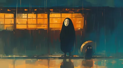 Face Anime Movie Spirited Away Abstract Wallpaper 4K 2910x1630 No-face, Ultrawide, QHD