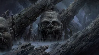 Dark Fantasy Foreboding Temple Giant Fantasy Wallpaper 4K 1925x1080 A, Dark, Fantasy, Hd, Desktop, Wallpaper:, Featuring, Foreboding, Temple, Giant, Sinister, Stone, Gray, Ultrawide, Full HD