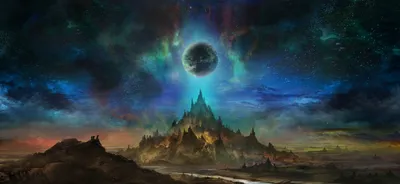 Sleek Sci Wallpaper Space Wallpaper 4K 3000x1380 Hd, Sci-fi, Fantasy, Landscape, Featuring, A, Towering, Mystical, Castle, Set, Beneath, Alien, Brown, Ultrawide, QHD