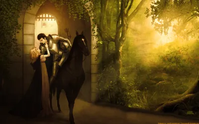 Crisp Romantic Wallpaper Fantasy Wallpaper 4K 1920x1200 A, Romantic, Fantasy, Scene, Featuring, Knight, In, Armor, Embracing, Woman, Flowing, Dress, Orange, Brown, Ultrawide, Full HD