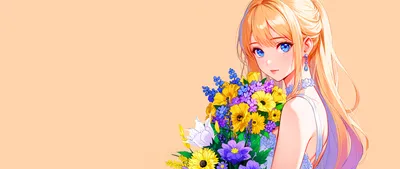 Pastel Minimalist Anime Blonde Girl Minimal Wallpaper 4K 2560x1080 Pastel, Minimalist, Anime, Hd, Pc, Desktop, Wallpaper, Blonde, Girl, Holding, Bright, White, Pink, Ultrawide, QHD