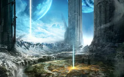 Depicting Futuristic Sci World Wallpaper 4K 2560x1600 Hd, Pc, Desktop, Wallpaper, Depicting, A, Futuristic, Sci-fi, Cityscape, Beneath, Two, Large, White, Ultrawide, QHD