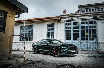 Moody Green Wallpaper Cars Wallpaper 4K 4096x2679 A, Green, Ford, Mustang, Muscle, Car, Parked, In, Front, Old, Building, Captured, Gray, White, Ultrawide, 4k