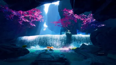 Fantasy Serene Waterfall Nature Wallpaper 4K 3840x2160 Fantasy, Hd, Desktop, Wallpaper:, Featuring, A, Serene, Waterfall, Vibrant, Pink, Purple, Trees, White, Green, Ultrawide, 4k
