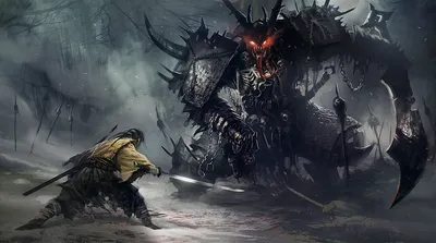 Radiant Definition Wallpaper Fantasy Wallpaper 4K 1920x1071 A, High-definition, Fantasy, Wallpaper:, Showing, An, Epic, Showdown, Between, Samurai, Towering, Monster, Gray, Ultrawide, Full HD