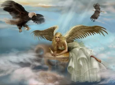 Fantasy Depicting Blonde Angel Fantasy Wallpaper 4K 1920x1430 A, Fantasy, Hd, Wallpaper:, Depicting, Blonde, Angel, Golden, Wings, Resting, Cloud, Eagles, Gray, Landscape, Full HD