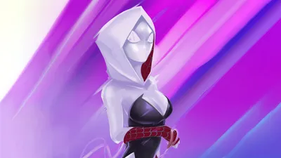 Spider Gwen Man Abstract Wallpaper 4K 5120x2880 Spider-gwen, From, Spider-man, Across, The, Spider-verse, Is, Depicted, Vivid, Ultra, Striking, White, Ultrawide, 4k