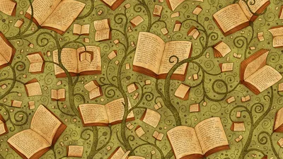 Artistic Pattern Open Books Vines Wallpaper 4K, Abstract category