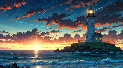 Anime Abyss Lighthouse Rocky Beach Nature Wallpaper 4K 2048x1144 Anime-style, Hd, Pc, Desktop, Wallpaper, From, Abyss:, Lighthouse, Rocky, Beach, Sunset, White, Brown, Ultrawide, Full HD