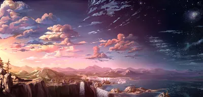 Calm Definition Wallpaper Nature Wallpaper 4K 6112x2917 A, High-definition, Artistic, Landscape, With, Mountains, Waterfall, Vibrant, Sky, Merging, Sunset, Night, White, Ultrawide, 4k