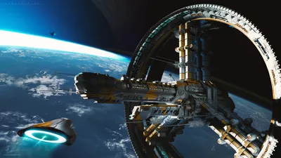 Sci Spaceship Approaching Massive Technology Wallpaper 4K 3000x1688 Hd, Sci-fi, Wallpaper, Featuring, A, Spaceship, Approaching, Massive, Cylindrical, Space, Station, Orbiting, White, Pink, Gray, Ultrawide, QHD