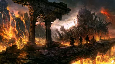 Golden Dark Wallpaper Fantasy Wallpaper 4K 1701x957 A, Dark, Fantasy, Hd, Desktop, Wallpaper, Featuring, Ruined, Archway, Lava, Flows, Towering, Gray, White, Ultrawide