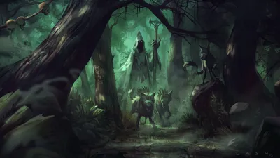 Calm Dark Wallpaper Animals Wallpaper 4K 1920x1080 A, Dark, Fantasy, Hd, Pc, Wallpaper, Featuring, Hooded, Mage, Holding, Staff, Accompanied, Brown, Ultrawide, Full HD