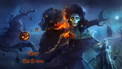 Vibrant Halloween Sugar Skull Black/Dark Wallpaper 4K 1920x1080 A, Vibrant, Halloween, Scene, Features, Sugar, Skull, Figure, Beside, Jack-o, 039, -lantern, Brown, Ultrawide, Full HD
