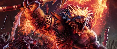 Fierce Dark Warrior Fantasy Wallpaper 4K 2560x1080 A, Fierce, Dark, Warrior, Roars, Amidst, Flames, Showcasing, Intricate, Armor, Powerful, Weapon, Brown, Orange, Ultrawide, QHD