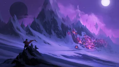 Purple Hued Fantasy Nature Wallpaper 4K 2500x1408 Hd, Pc, Desktop, Wallpaper, Purple-hued, Fantasy, City, Glowing, Snowy, Mountain, Valley, Beneath, Brown, Purple, Ultrawide, Full HD