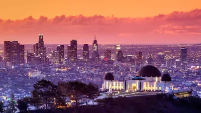 Los Angeles Cityscape Sunset Illuminated World Wallpaper 4K 3838x2158 Ultrawide, QHD