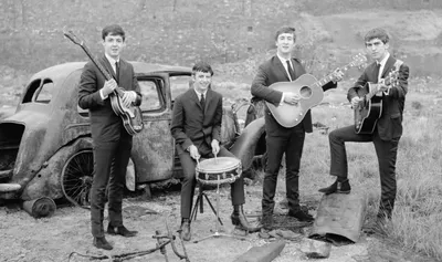 Black White Beatles Posing Instruments Wallpaper 4K, Cars category
