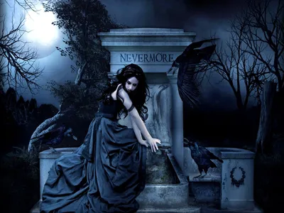 Dark Gothic Raven Woman Black/Dark Wallpaper 4K 1598x1198 Dark Blue, Landscape