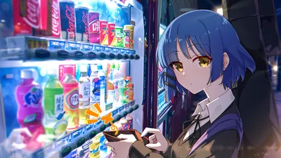 Dreamy Ryou Wallpaper Abstract Wallpaper 4K 1920x1080 Hd, Desktop, Wallpaper, Featuring, Ryou, Yamada, From, Bocchi, Rock, Standing, Vending, Machine, Blue, White, Gray, Ultrawide, Full HD