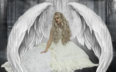 Misty Fantasy Wallpaper Nature Wallpaper 4K 2880x1800 Hd, Desktop, Wallpaper, Of, A, Fantasy, Angel, With, Large, White, Wings, Dressed, Gray, Ultrawide, QHD