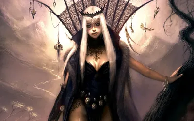 Dark Fantasy Woman Adorned Fantasy Wallpaper 4K 1680x1050 A, Dark, Fantasy, Wallpaper, Featuring, Striking, Woman, Adorned, Skulls, Long, White, Hair, Gray, Ultrawide