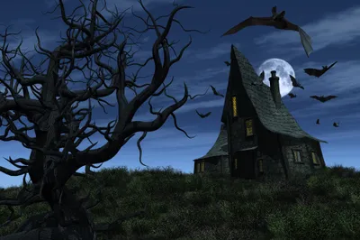 Dark Haunted House Black/Dark Wallpaper 4K 4000x2666 A, Dark, Haunted, House, Under, Full, Moon, Night, Bare, Trees, Bats, Flying, Brown, Gray, Ultrawide, 4k