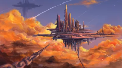 Radiant Futuristic Wallpaper Nature Wallpaper 4K 3840x2160 A, Futuristic, Sci-fi, City, Floats, Above, Vibrant, Orange, Clouds, Under, Twilight, Sky, Gray, Brown, Ultrawide, 4k