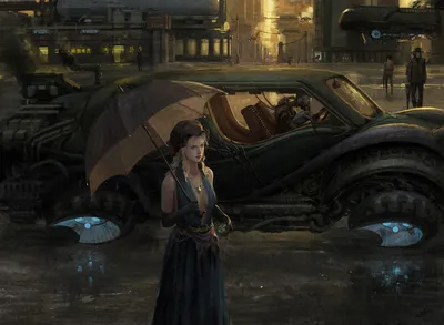 Vibrant Blonde Wallpaper Cars Wallpaper 4K 1920x1404 A, Blonde, Woman, In, Blue, Dress, Holds, Umbrella, Rain, Beside, Sleek, Steampunk, Orange, Brown, Landscape, Full HD
