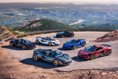 Lineup Six Mclaren Cars Wallpaper 4K 4595x3065 A, Lineup, Of, Six, Mclaren, 600lt, Supercars, In, Various, Colors, Parked, Mountain, Gray, Landscape, 4k